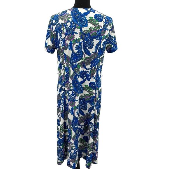 Vintage Shelton Stroller 60s White Dress Blue Paisley Print Flower Front Zip - Picture 5 of 8